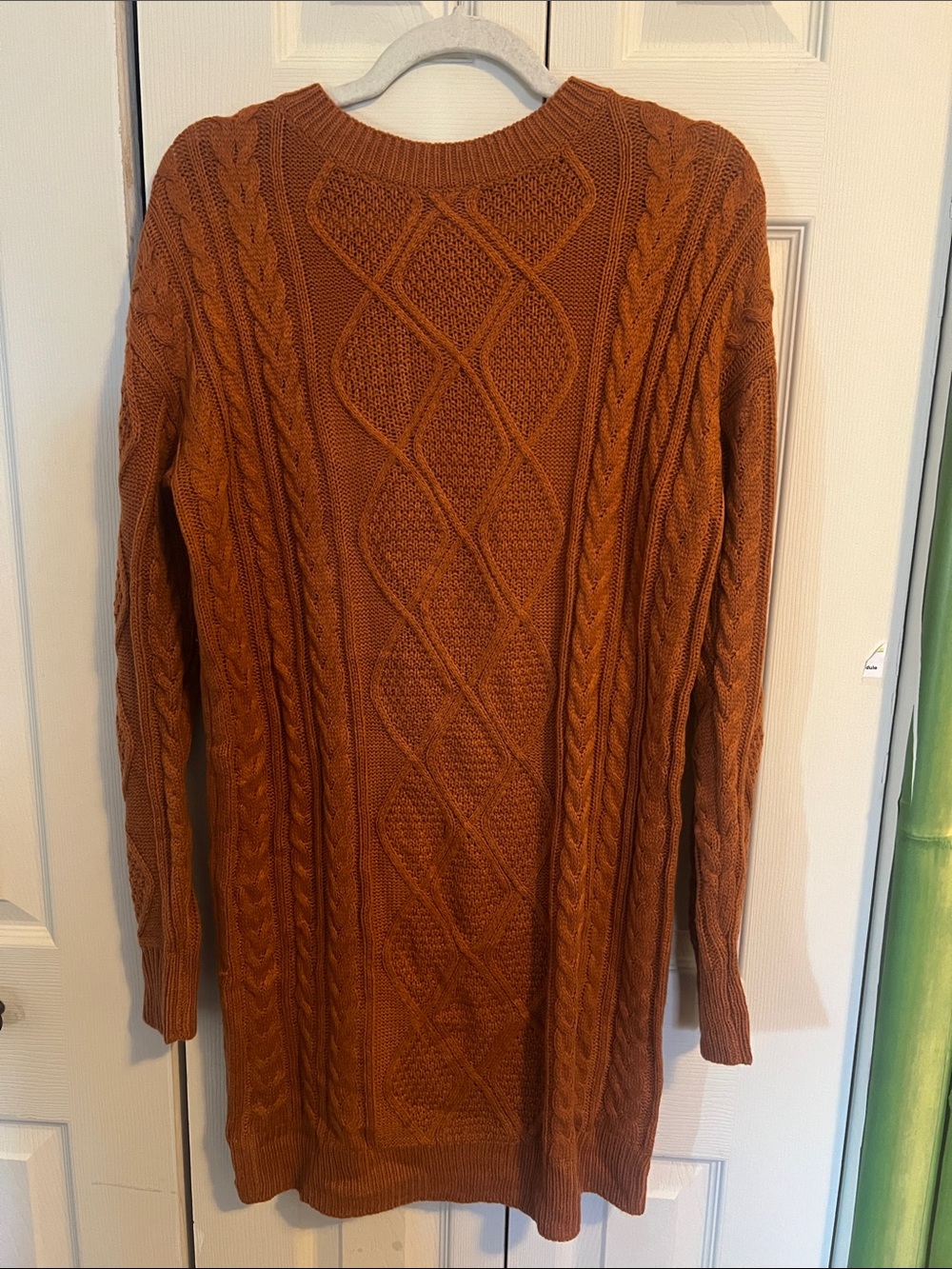 Cable-Knit Crew Sweater Dress - Rust